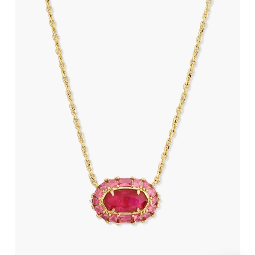 NWT Elisa Crystal Frame Mother-of- Pearl Necklace Gold Raspberry Illusion